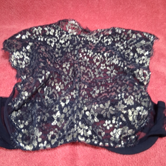 Victoria's Secret Dream Angels Unlined Bra 32D High Neck Blue & Silver Metallic - Picture 2 of 5
